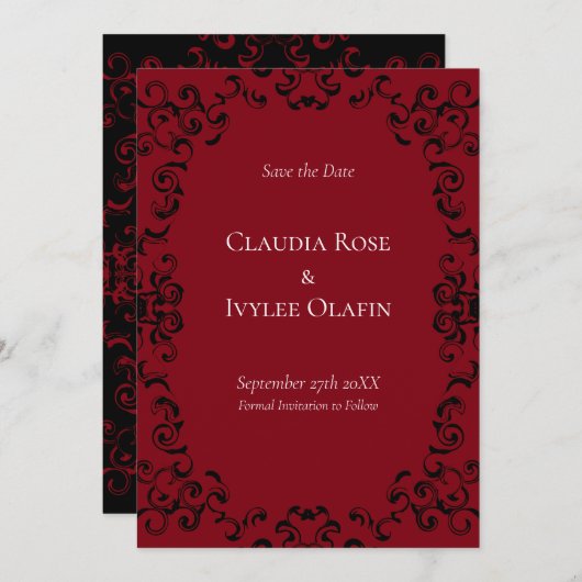 赤と黒の渦巻きゴシック結婚ズ 招待状 (正面/裏面)
