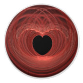 赤と黒の渦巻き状のハートアートワーク セラミックノブ (正面)