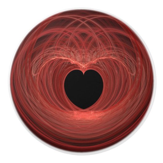 赤と黒の渦巻き状のハートアートワーク セラミックノブ (正面)