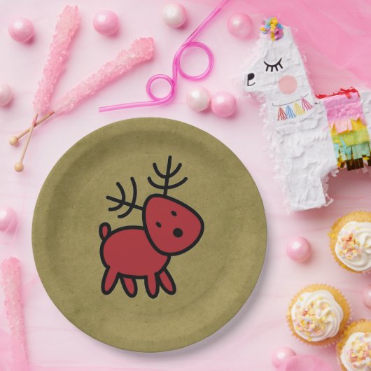 赤と黒の漫画の可愛いクリスマストナカイ ペーパープレート (パーティー)