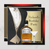 赤と黒の熟年から完全誕生日パーティー 招待状 (正面/裏面)