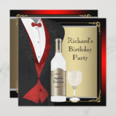 赤と黒の熟年から完全誕生日パーティー 招待状 (正面/裏面)