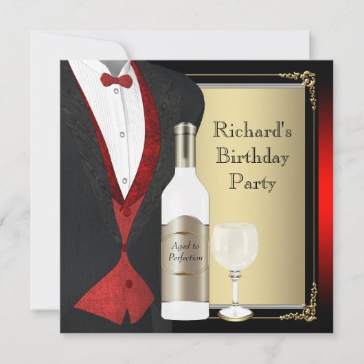 赤と黒の熟年から完全誕生日パーティー 招待状 (正面)