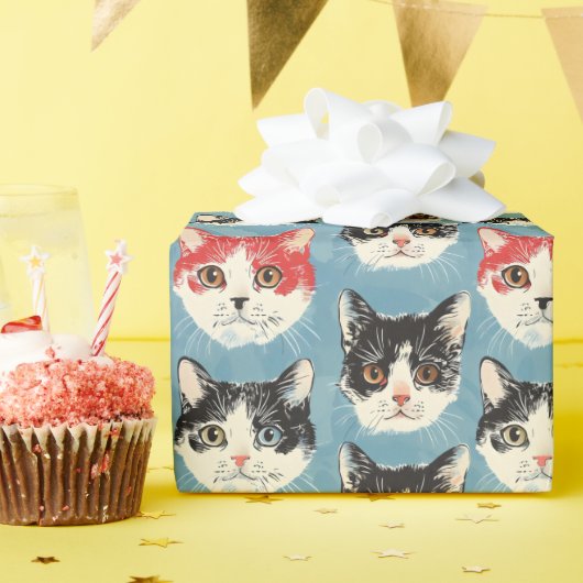 赤と黒の猫の模様 ラッピングペーパー (誕生日パーティー)