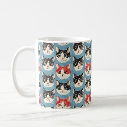 赤と黒の猫パターン コーヒーマグカップ (左)