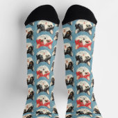 赤と黒の猫パターン ソックス (上部)