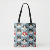 赤と黒の猫パターン トートバッグ (正面)