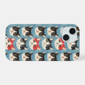 赤と黒の猫柄 iPhone 15ケース (裏面横)