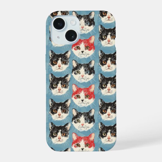 赤と黒の猫柄 iPhone 15ケース (裏面)