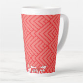 赤と黒の生地の閉パターン(の模様が)あるじ込め、fe カフェラテマグ (右アングル)