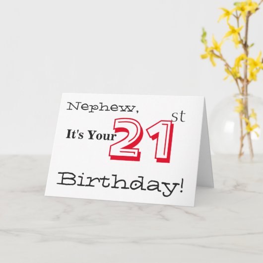 赤と黒の甥の21歳の誕生日あいさつ。 カード (黄色い花)
