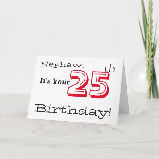 赤と黒の甥の25歳の誕生日の挨拶。 カード (正面)