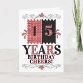 赤と黒の男の子と女の子のための15誕生日 カード (正面)