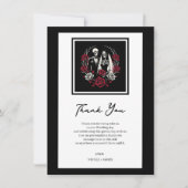 赤と黒の白いバラ スケルトン ウェディング サンクス 招待状 (正面)