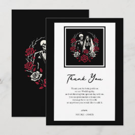 赤と黒の白いバラ スケルトン ウェディング サンクス 招待状