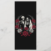 赤と黒の白いバラ スケルトン ウェディング メニュー (裏面)