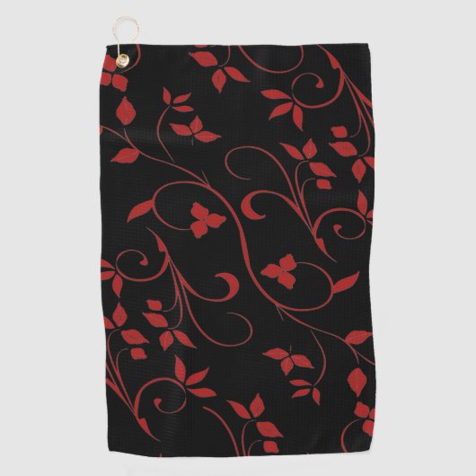 赤と黒の素晴らし装飾シダ ゴルフタオル (正面)