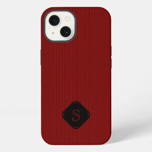 赤と黒の細い縦縞モノグラム iPhoneケース (裏面)