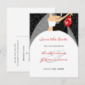 赤と黒の結婚式の日付はがきを保存 案内ポストカード (正面/裏面)