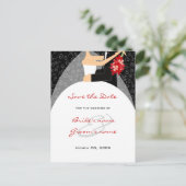 赤と黒の結婚式の日付はがきを保存 案内ポストカード (スタンド正面)