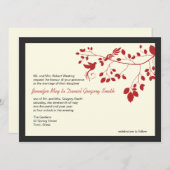 赤と黒の結婚式招待状は鳥を愛 招待状 (正面/裏面)