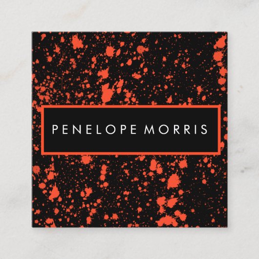 赤と黒の絵を描(ばちゃばちゃ)跳ねる美しい スクエア名刺 (正面)