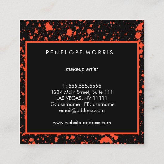 赤と黒の絵を描(ばちゃばちゃ)跳ねる美しい スクエア名刺 (裏面)