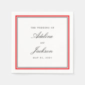 赤と黒の縁どクラシック伝統的結婚の スタンダードカクテルナプキン (正面)