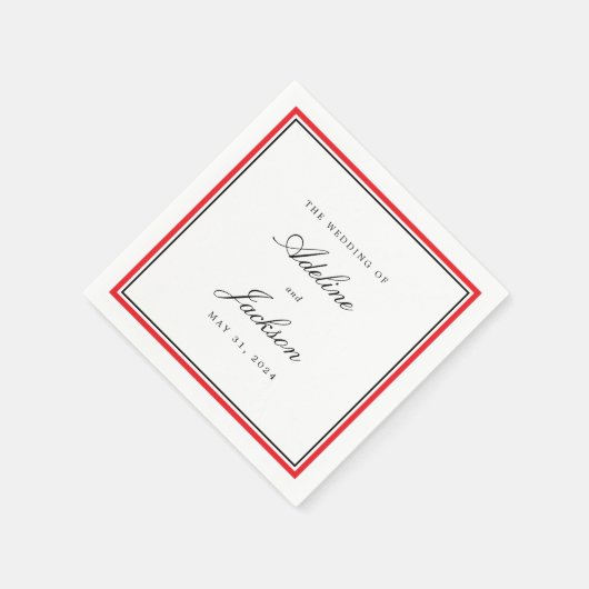 赤と黒の縁どクラシック伝統的結婚の スタンダードカクテルナプキン (角)