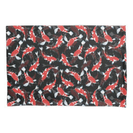 赤と黒の繰り返しモチーフ |コイ魚の柄 枕カバー