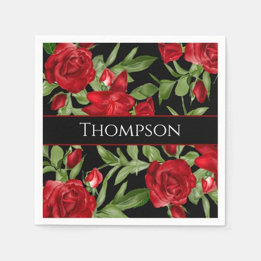 赤と黒の美しいトリム付きカスタム スタンダードカクテルナプキン (正面)