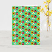 赤と黒の花のテントウムシ カード (黄色い花)