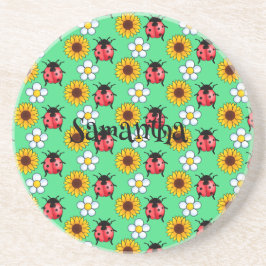 赤と黒の花のテントウムシ コースター