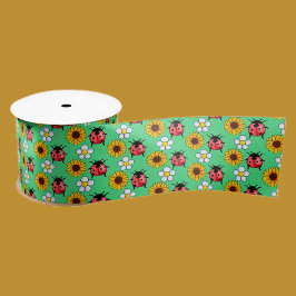 赤と黒の花のテントウムシ サテンリボン