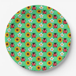 赤と黒の花のテントウムシ ペーパープレート