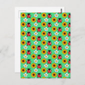 赤と黒の花のテントウムシ ポストカード (正面/裏面)