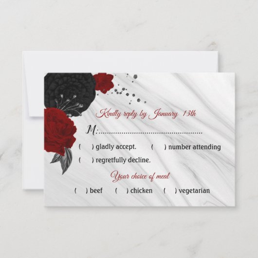 赤と黒の花の大理石料理 出欠カード (正面)