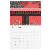 赤と黒の花の模様 カレンダー (2月 2027)