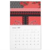 赤と黒の花の模様 カレンダー (1月 2027)