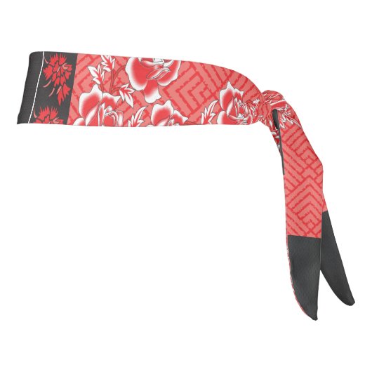 赤と黒の花の模様 タイヘッドバンド (回転90)