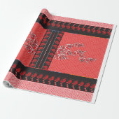 赤と黒の花の模様 ラッピングペーパー (アンロールド)