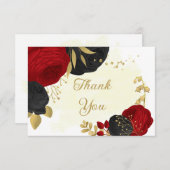 赤と黒の花金ゴールドボ結婚タン感謝していズ サンキューカード (正面/裏面)