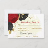 赤と黒の花金ゴールド植物性の食事の選択 出欠カード (正面)
