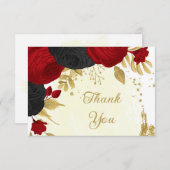 赤と黒の花金ゴールド結婚植物 サンキューカード (正面/裏面)