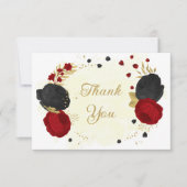 赤と黒の花金ゴールド結婚植物 サンキューカード (正面)