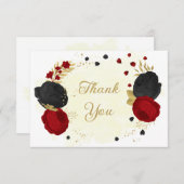 赤と黒の花金ゴールド結婚植物 サンキューカード (正面/裏面)