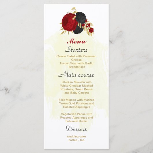赤と黒の花金ゴールド結婚植物 メニュー (正面)