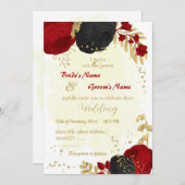 赤と黒の花金ゴールド 招待状 (正面/裏面)