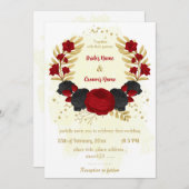 赤と黒の花金ゴールド 招待状 (正面/裏面)