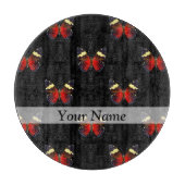 赤と黒の蝶パターン カッティングボード (正面)